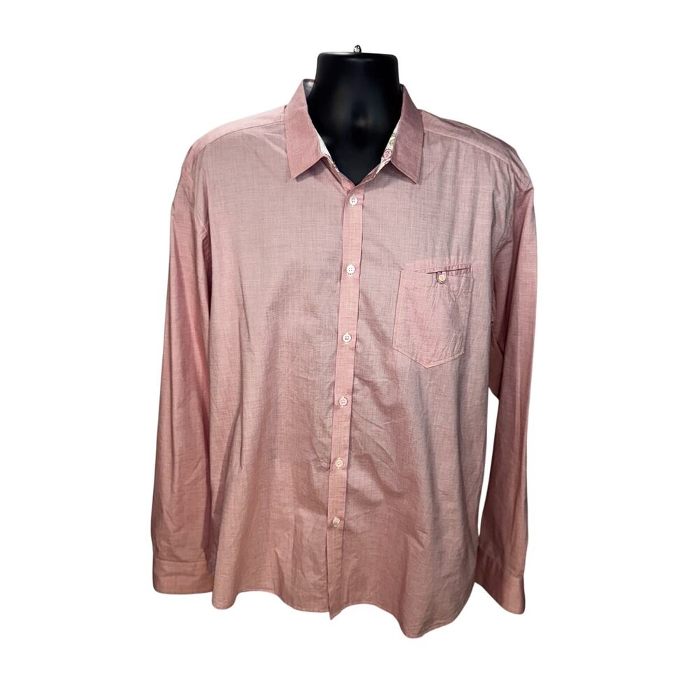 Ted Baker London Rikshaw Tapered Fit Button Down Shirt 7 L XL Red Pink Cotton